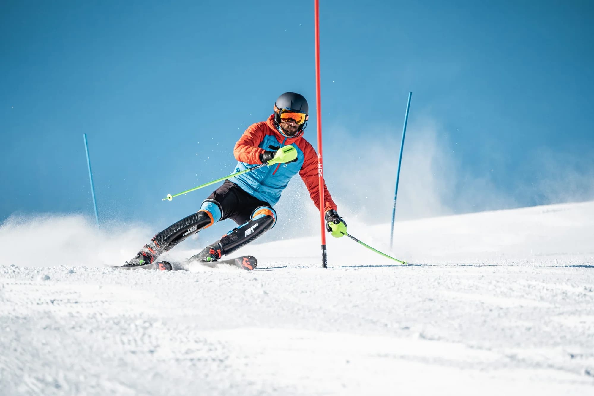 An Oxyski Ski Academy skier training in slalom in La Plagne.